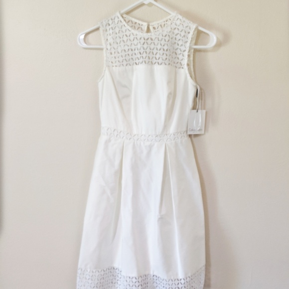 Calvin Klein White Illusion Lace Eyelet Dress - Picture 1 of 5